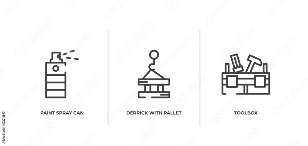 Poster do it yourself outline icons set. thin line icons sheet included paint spray can, derrick with palle