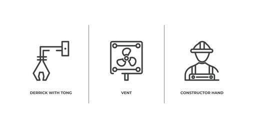 hand drawn construction outline icons set. thin line icons sheet included derrick with tong, vent, constructor hand drawn worker vector.