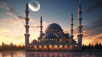 Illustration of amazing architecture design of muslim mosque concept