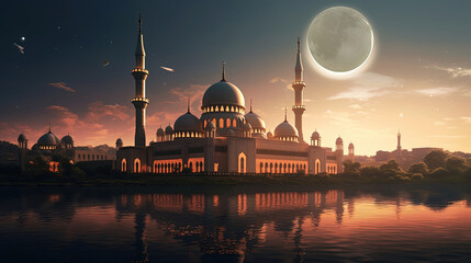 Fototapeta premium Illustration of amazing architecture design of muslim mosque concept