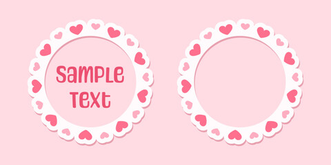 Circle scalloped frame with hearts, Pastel Cute Valentines Border