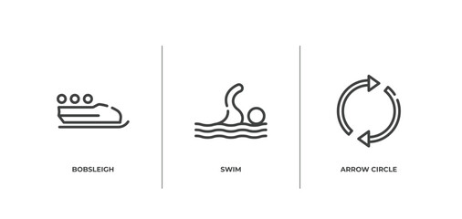 business pack outline icons set. thin line icons sheet included bobsleigh, swim, arrow circle vector.