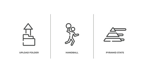 Obraz premium business and charts outline icons set. thin line icons sheet included upload folder, handball, pyramid stats vector.