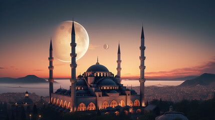Illustration of amazing architecture design of muslim mosque concept
