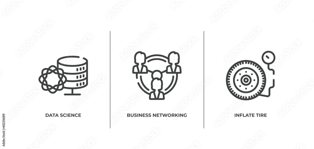 Poster general outline icons set. thin line icons sheet included data science, business networking, inflate