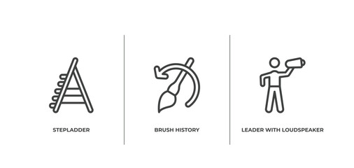general outline icons set. thin line icons sheet included stepladder, brush history, leader with loudspeaker vector.