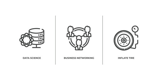 general outline icons set. thin line icons sheet included data science, business networking, inflate tire vector.
