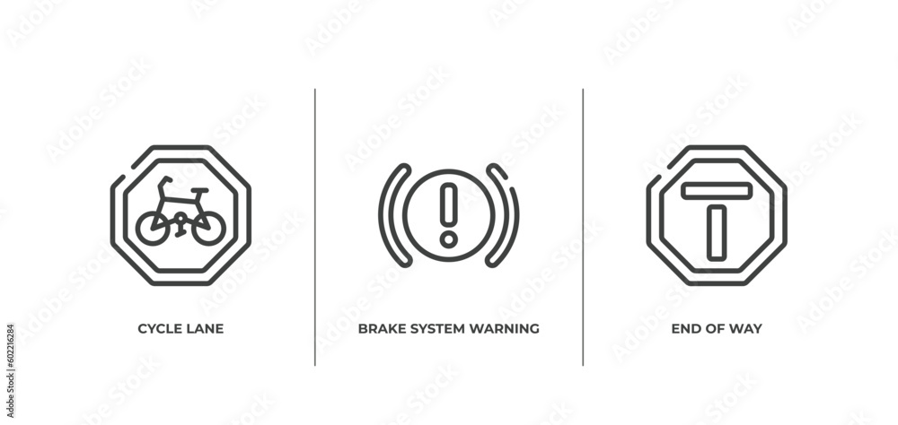 Aufkleber traffic signs outline icons set. thin line icons sheet included cycle lane, brake system warning, en