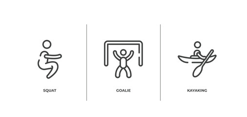 x treme outline icons set. thin line icons sheet included squat, goalie, kayaking vector.