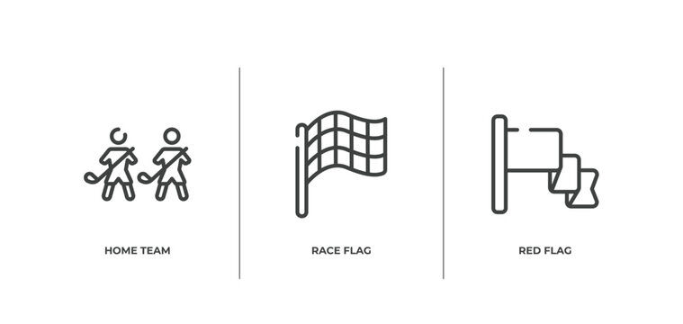rewards outline icons set. thin line icons sheet included home team, race flag, red flag vector.