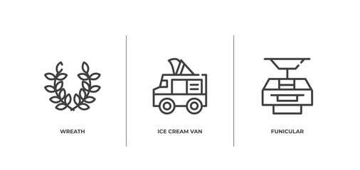 Obraz premium summer outline icons set. thin line icons sheet included wreath, ice cream van, funicular vector.