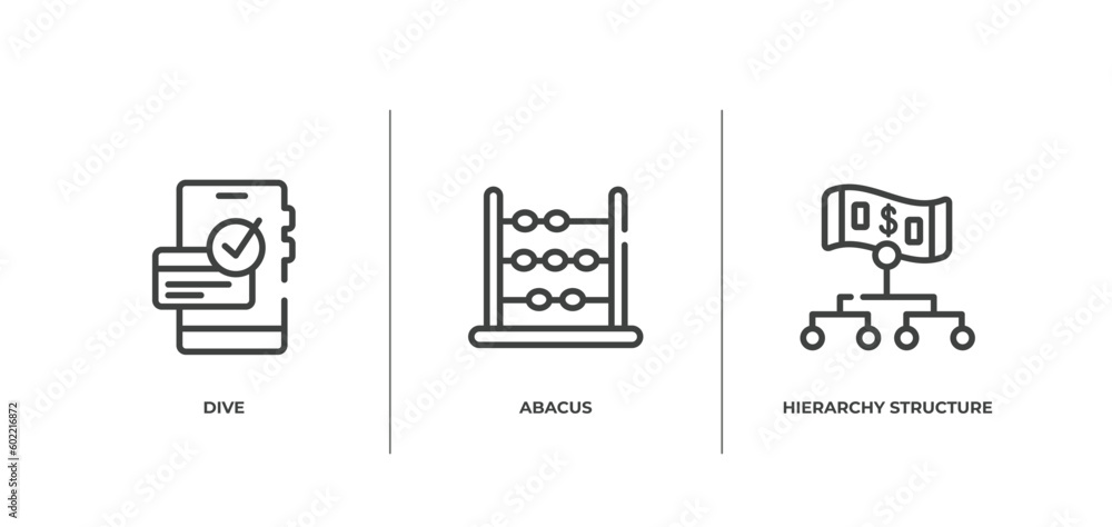 Aufkleber business outline icons set. thin line icons sheet included dive, abacus, hierarchy structure vector.