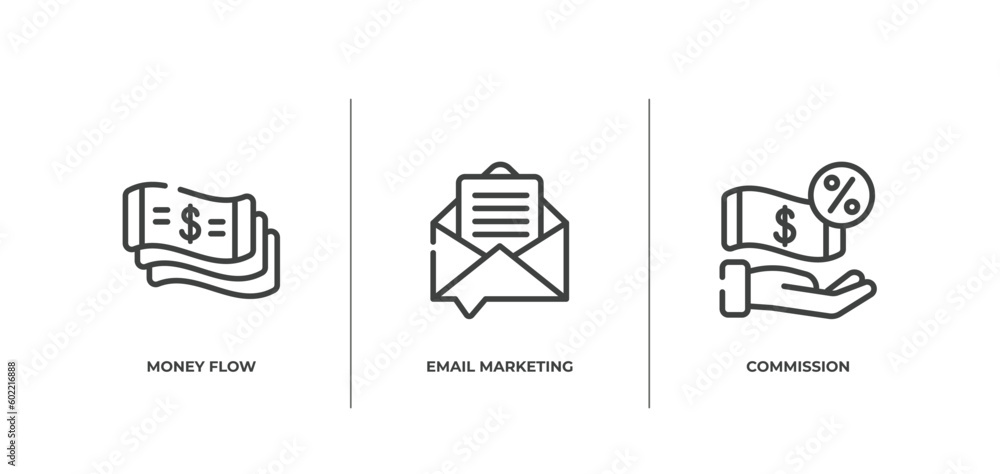 Canvas Prints business outline icons set. thin line icons sheet included money flow, email marketing, commission v