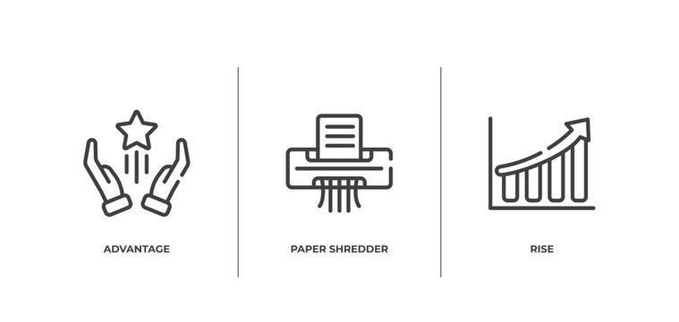 business outline icons set. thin line icons sheet included advantage, paper shredder, rise vector.