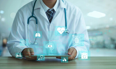 Medical technology, AI technology is utilized by doctors for diagnosing increasing the accuracy of patient treatments. Medical research and development innovation technology to improve patient health.