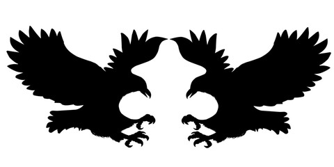 silhouettes of two eagles facing each other