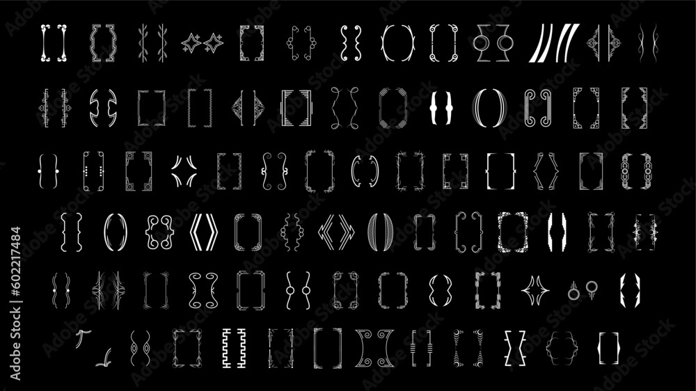 Poster set black simple line collection different doodle brackets, parentheses, braces elements vector desi
