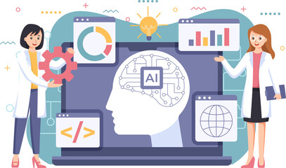 Artificial intelligence design illustration. AI technology and cyber background and banner. Futuristic technology service and communication artificial intelligence concept