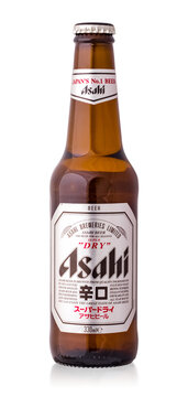 Bottle of beer Asahi Super Dry on a transparent background. Pproduction in Japan
