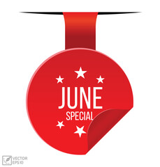 June Special message on ribbon banner. Vector illustration.