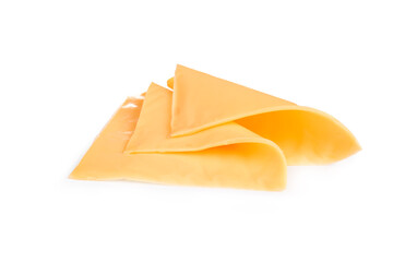Slices of tasty processed cheese on white background