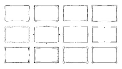 Set Abstract Black Collection Simple Line Rectangular Frame Doodle Outline Element Vector Design Style Sketch Isolated Illustration For Wedding And Banner