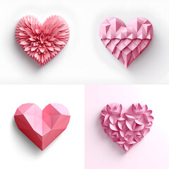 Heart, Symbol of Love. Pink paper heart shape Isolated on White Background. Vector illustration, 