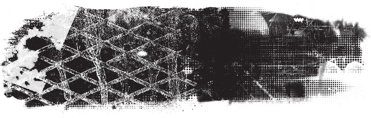 Glitch distorted grunge layer  . Noise destroyed texture . Trendy defect error shapes . Overlay grunge texture . Distressed effect .Vector shapes with a halftone dots screen print texture.