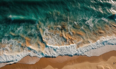 Aerial view of sandy beach and blue sea