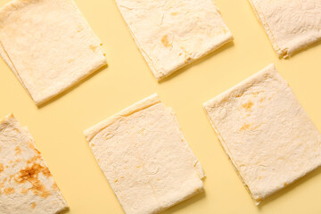 Fresh thin lavash on beige background