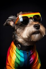 fairy funny gay french bulldog dog proud of human rights waving with lgbt rainbow flag and sunglasses , isolated