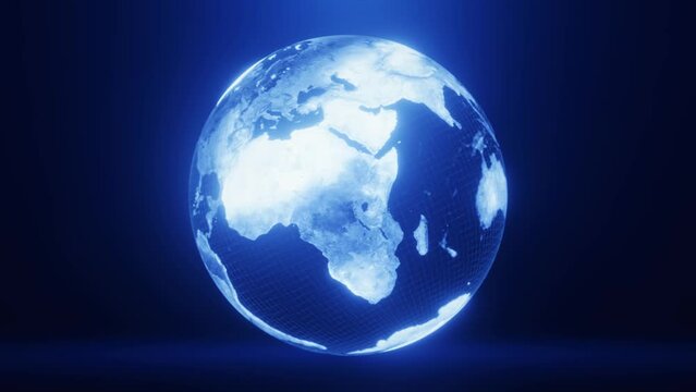 4k seamless loop, glowing and Futuristic animation of earth globe , Business and Technology Blue Background