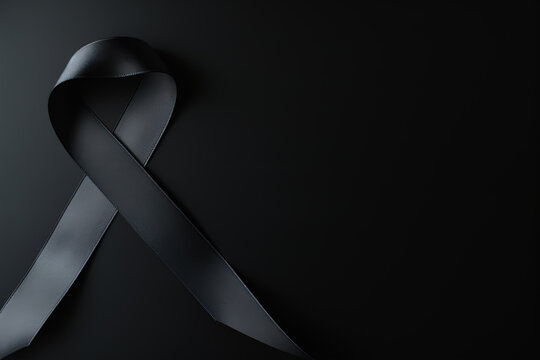 Black mourning ribbon with a dark background. Created with Generative AI Technology