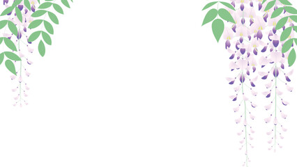 藤の花房が垂れ下がる背景フレームイラスト