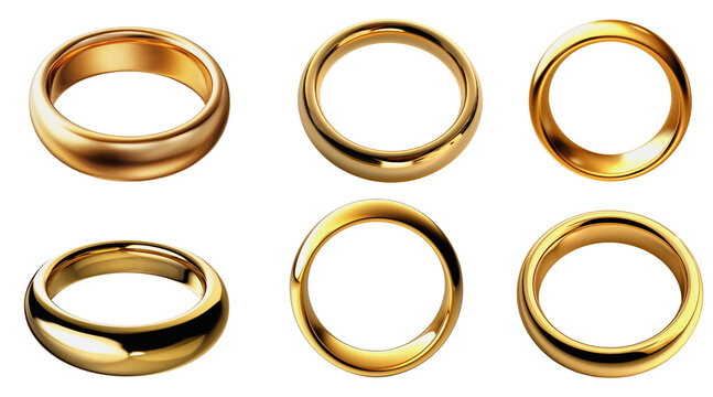 six jewels, gold rings on a transparent background, Generative AI