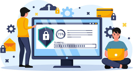 Digital data protection design illustration. Cyber security illustration background. Cloud computing network safety concept
