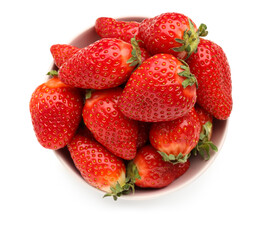 Bowl with fresh strawberries on white background
