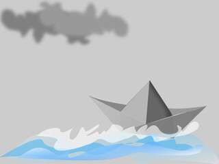 sea paper boat little boat in the storm