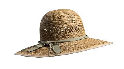 Womens summer yellow straw hat with the ribbon, isolated on white background