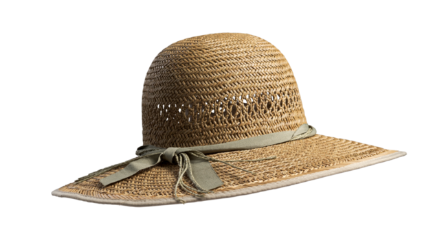 Womens summer yellow straw hat with the ribbon, isolated on white background