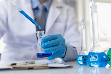 Fototapeta premium Healthcare researchers working in life science labs. Medical Science Technology Research for Vaccine Testing vaccine against coronavirus virus covid 19 cure