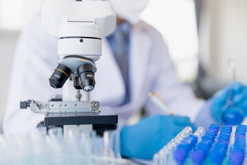 Healthcare researchers working in life science labs. Medical Science Technology Research for Vaccine Testing vaccine against coronavirus virus covid 19 cure