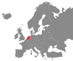 Map of Netherlands highligted with red in Europe map