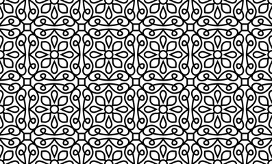 Abstract floral, lace, trim seamless pattern. Repeating pattern with floral elements and ornaments. Line art design, mandala pattern.