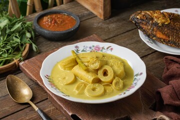 Masak Lemak Rebung is known as a bamboo shoot with yellow coconut gravy. Traditional Malay dishes in Malaysian and Indonesian