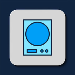 Filled outline Electronic scales icon isolated on blue background. Weight measure equipment. Vector
