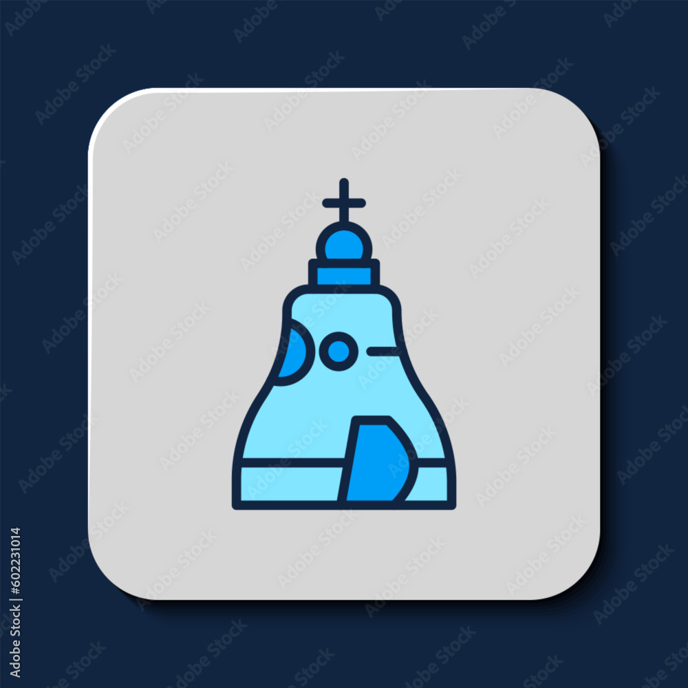 Poster filled outline the tsar bell in moscow monument icon isolated on blue background. vector