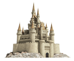 Old fairytale castle on the hill isolated on white. © Maksym Yemelyanov
