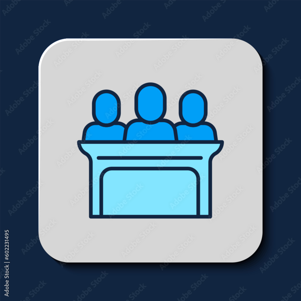 Sticker Filled outline Jurors icon isolated on blue background. Vector