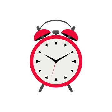 The alarm clock is red on a white background.
